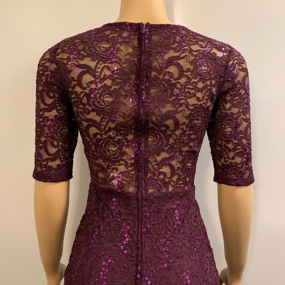 Women junior prom purple lace sequins bodycon mermaid maxi dress size (S) - Picture 13 of 14